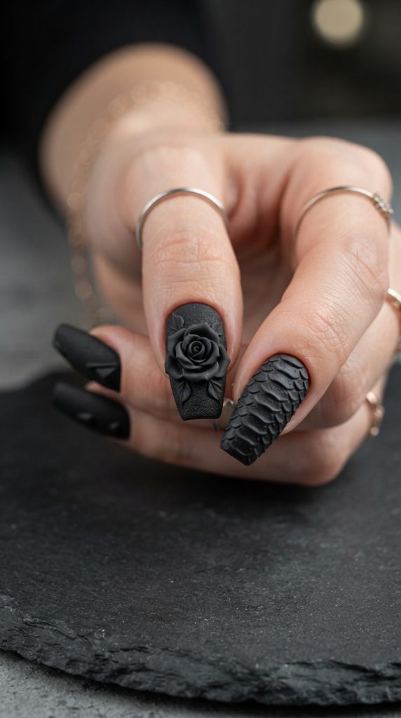 black acrylic nail
