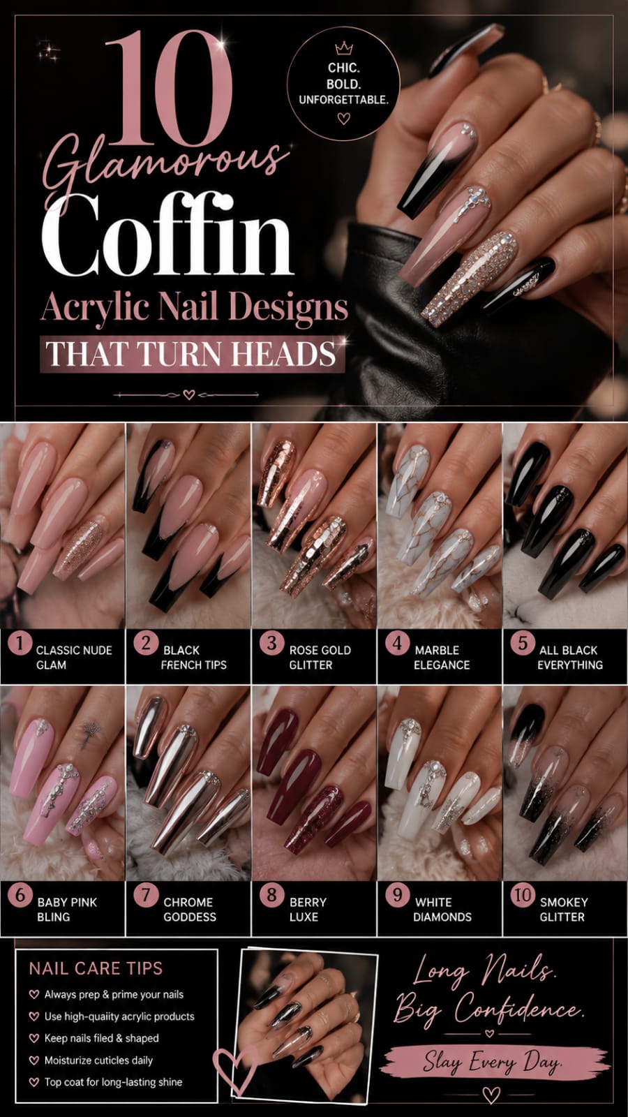 10 Glamorous Coffin Acrylic Nail Designs That Turn Heads