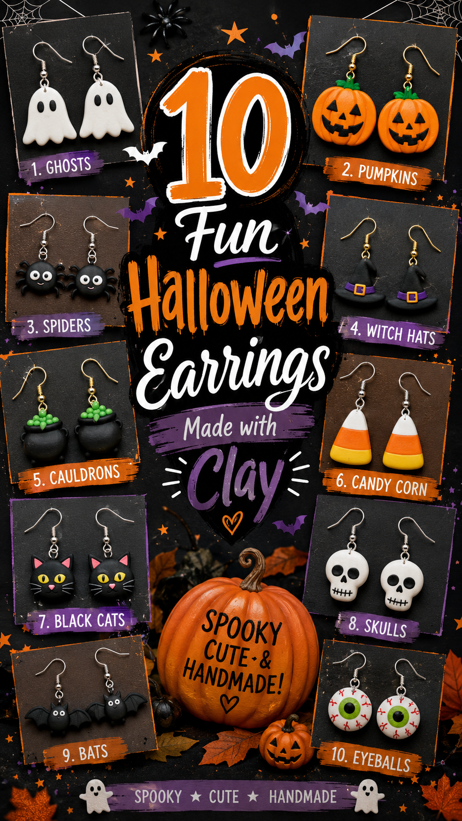10 Fun Halloween Earrings Made with Clay