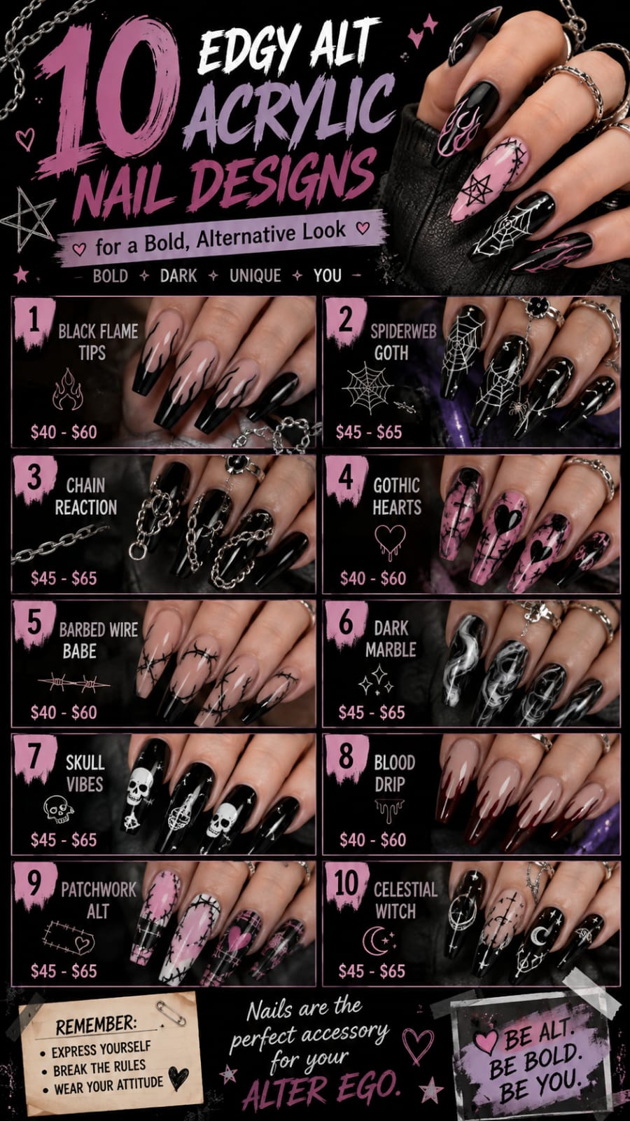 10 Edgy Alt Acrylic Nail Designs for a Bold, Alternative Look