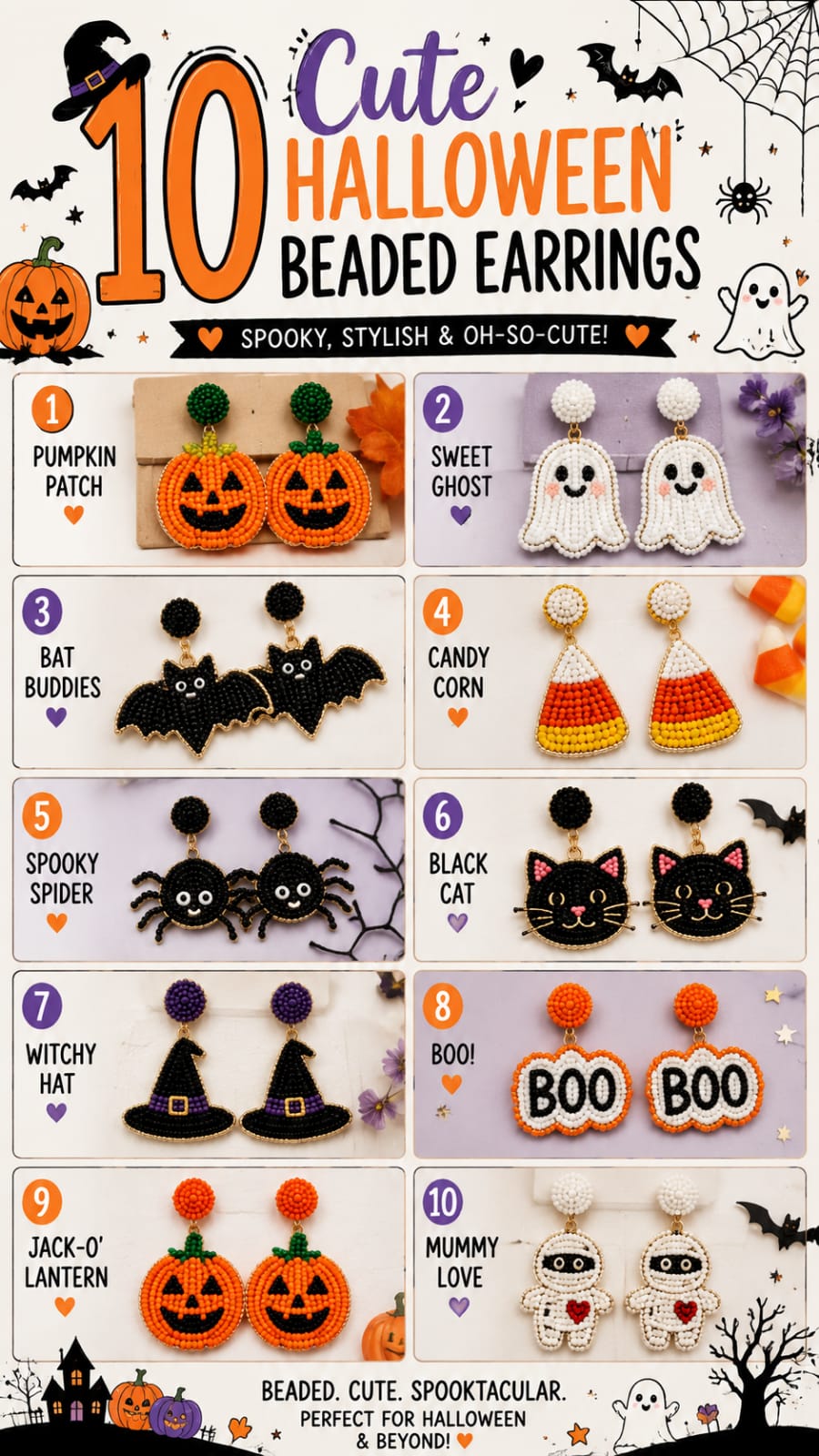 10 Cute Halloween Beaded Earrings